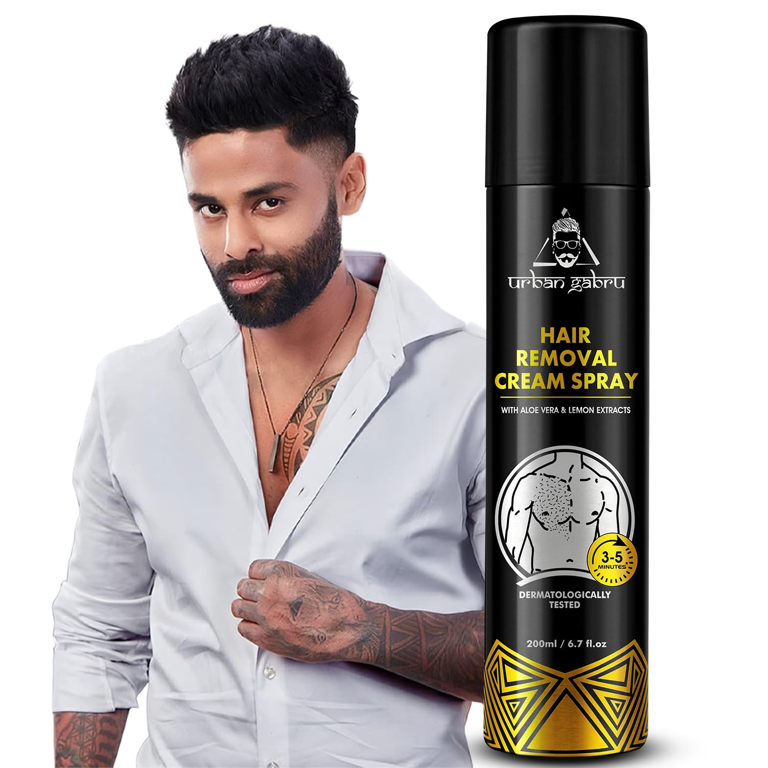 Urbangabru Hair Removal Cream Spray For Men | Painless Body Hair Removal Spray For Chest, Back, Legs & Under Arms (200 ml (Pack of 1), Aloe Vera)