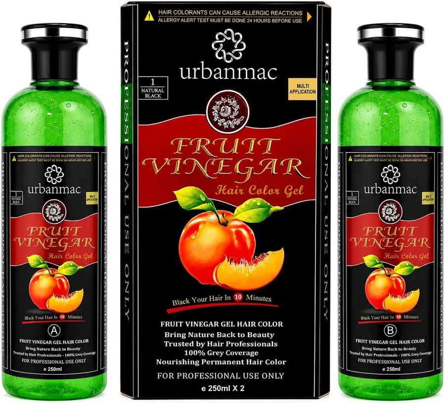 SKINPLUS/URBANMAC Fruit Vinegar Gel Hair Colour, Natural Black (250 ml x 2) Colour Dye for Men, Women
